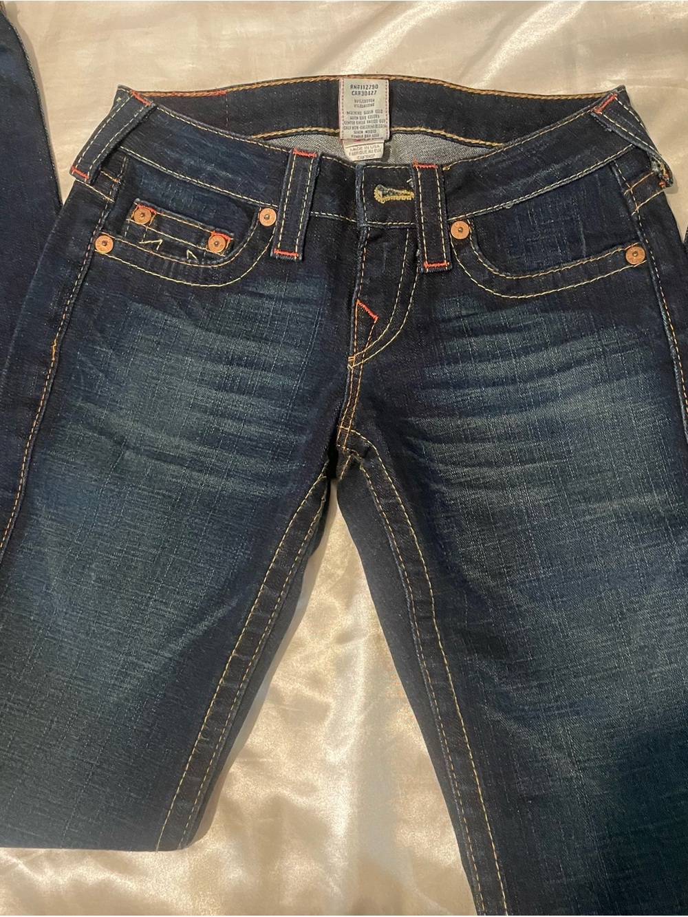 True Religion Women's Dark Indigo Skinny Jeans with Contrast Stitching